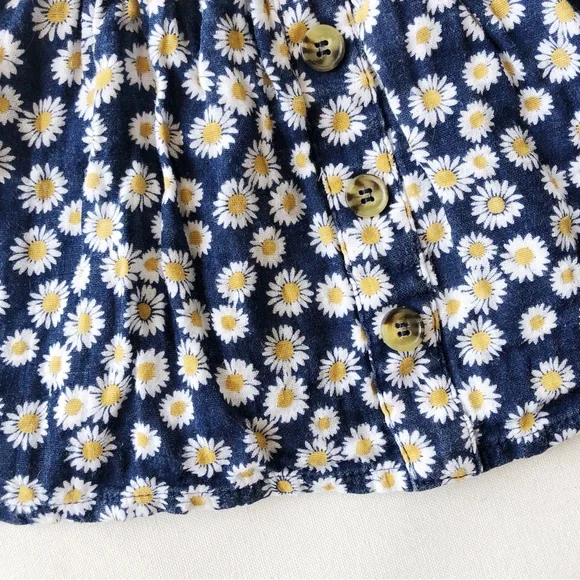 BABY Navy Blue Pinafore Skirt with White Daisy Flower Floral Print Cotton Size 0 - Picture 4 of 6